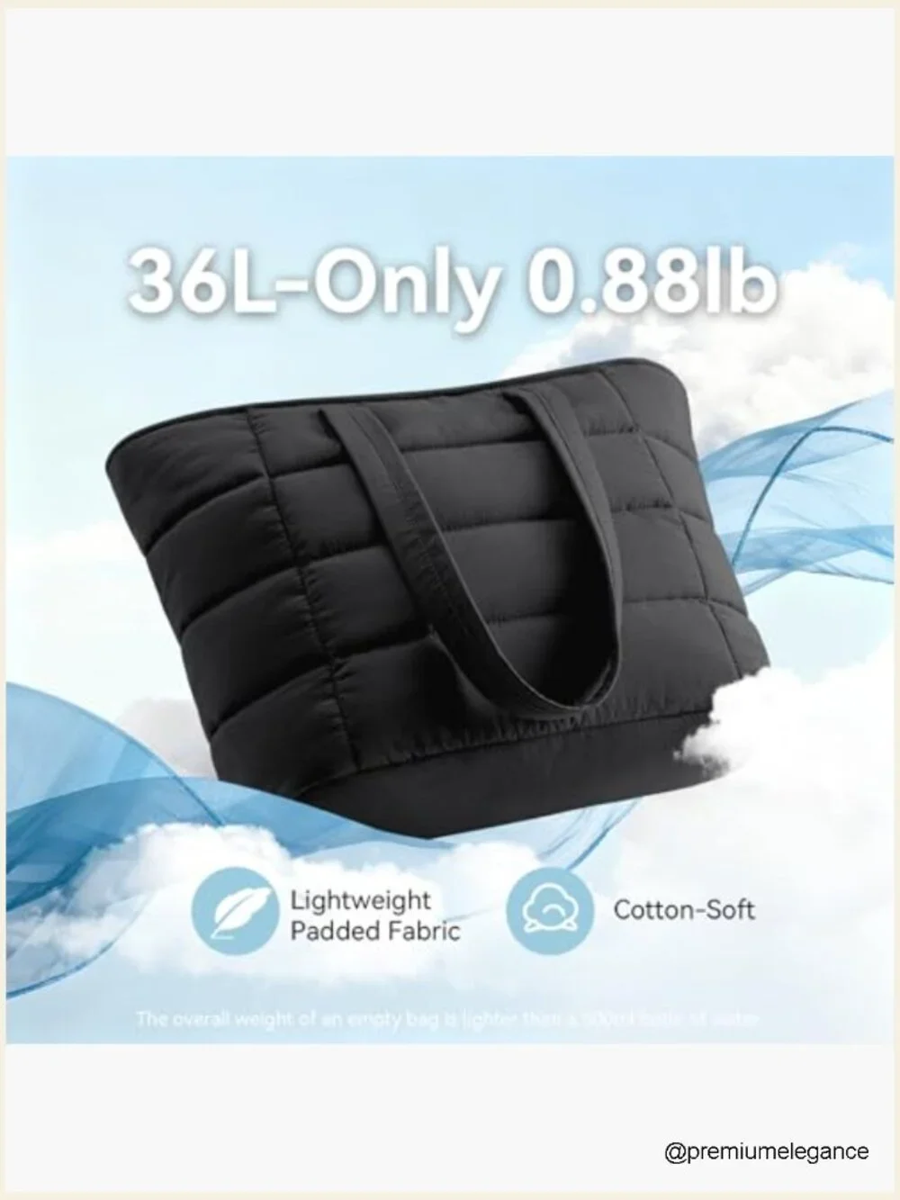 Lightweight Puffy Tote Bag for Travel Work Gym Laptop Bag